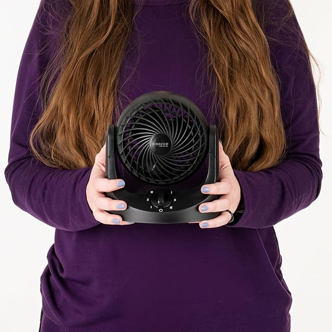 IRIS USA WOOZOO Mini Desk Fan, Air Circulator, 3 Speeds, 32ft Max Air Distance, 108ft² Coverage, 112° Adjustable Vertical Tilt, 27db Quiet Motor, Small Fan for Bedroom, Office, Dorm, Black (HE10N)