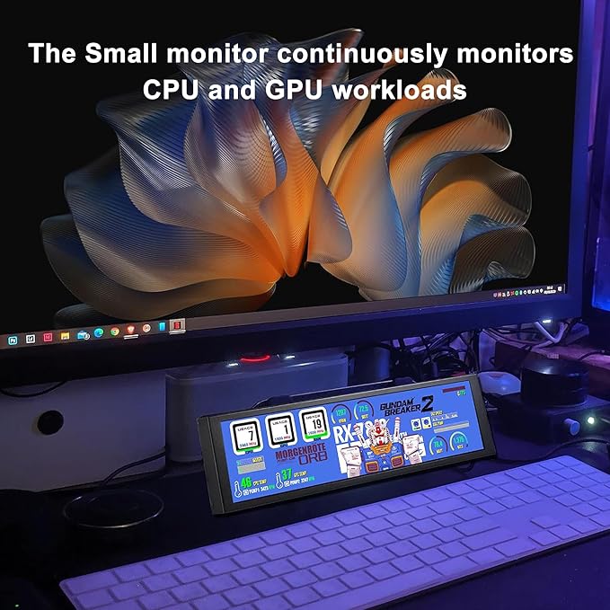 7.84 Inch HD Mini Monitor 1280x400 IPS Stretched Bar LCD Display with Casing for macOS Window Speed Temperature Aida64 CPU GPU Monitoring Secondary Screen