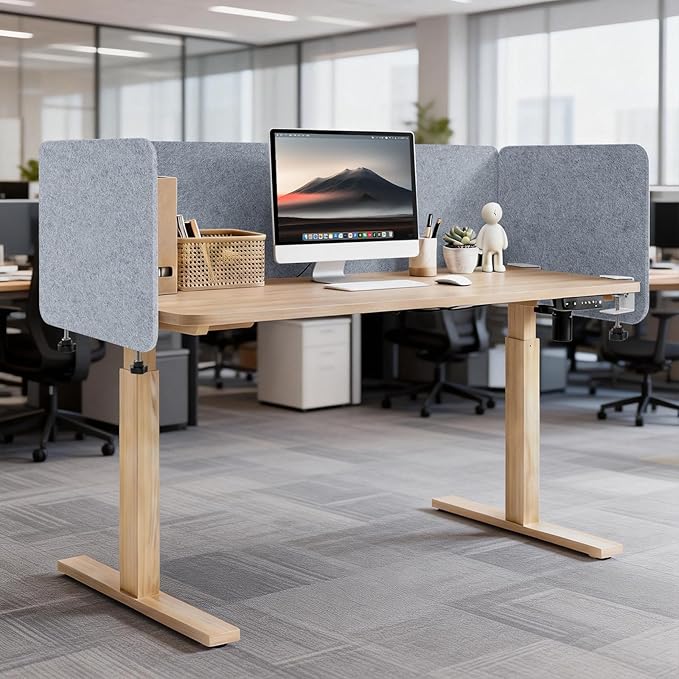 Desk Divider, Clamp On Felt Desk Privacy Panels, Acoustic Sound Absorbing Desk Partition for Office Desk, Reduce Distractions, Light Gray, 3 Pack, 24 x 24 in and 24 x 48 in