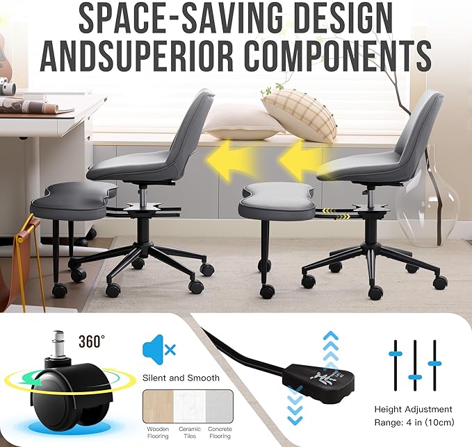 GarveeHome Ergonomic Kneeling Chair, Cross Legged Office Chair with Wheels & Lumbar Support, Wide Criss Cross Chair, Adjustable Height Meditation Yoga Chair for ADHD & Desk Work