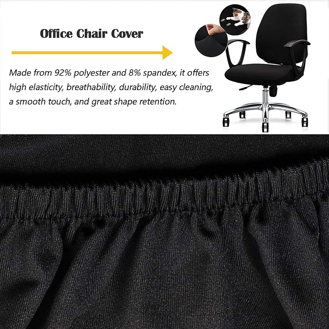 Office Chair Covers Set, Stretchable Washable Chair Cover, Universal Fit for Desk Chairs, Gaming Chairs, Home Office Fabric Protectors Slipcover (Backrest Cover+Seat Cover Set - Black)