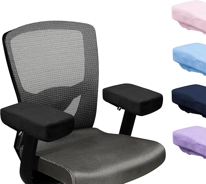 SPRING SEAON Office Chair Arm Covers Soft Memory Foam Arm Rest Pads Short Plush Gaming Chair Armrest Cushion Provide Cushioning for Elbows and Forearms 2 Pack Chair Covers for Arms Black