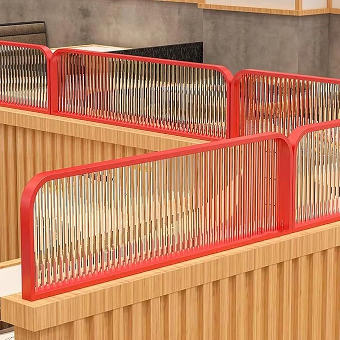 Striped Tempered Glass Dividers for Dining Areas, Metal Hotel Bar Countertop Low Fence Divider, Restaurant Booth Office Privacy Screen Panel Partition