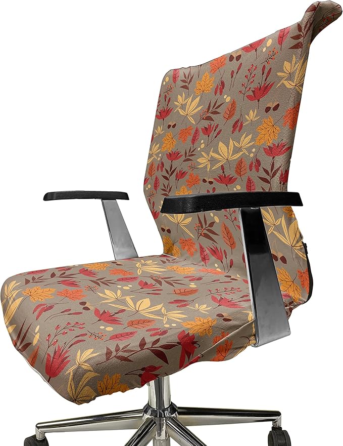 Ambesonne Burnt Orange Office Chair Cover, Cartoonish Autumn Leaves Acorns and Berries Seasonal Nature Foliage, Stretchable Decorative Universal Size High Back Printed Slipcover, Umber Multicolor