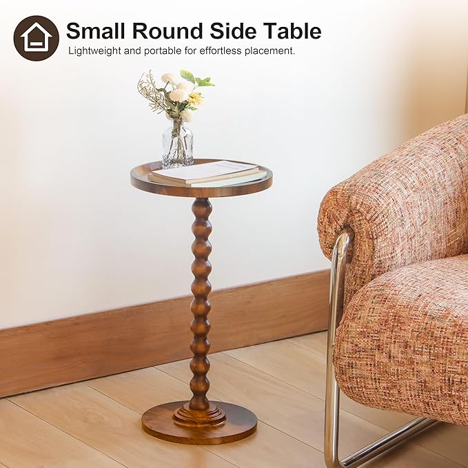 AWASEN Small Side Table, Round End Table for Small Spaces, Round Drink Accent Table Nightstand for Bedroom, Living Room, Corners, Office, Rustic Brown