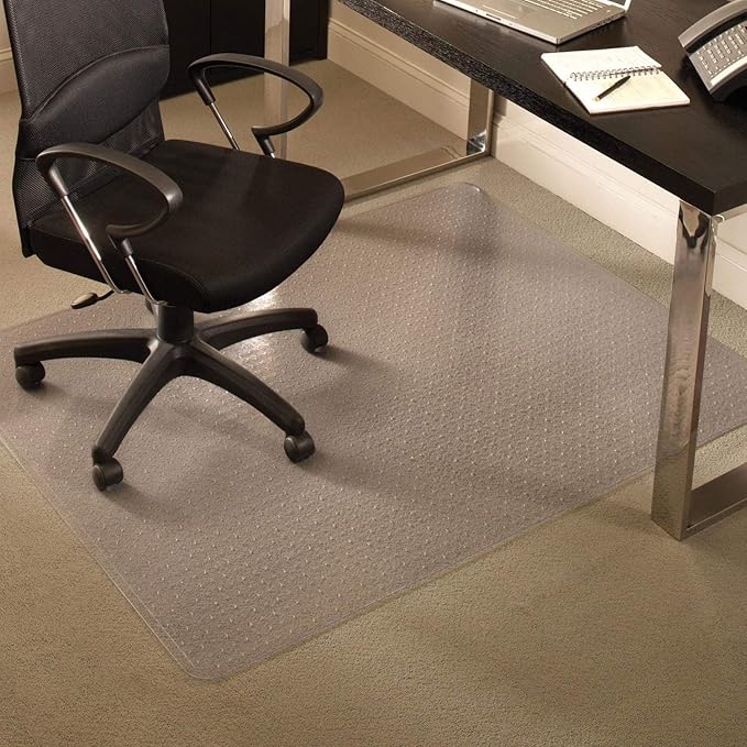 Chair Mat for Medium Pile Carpet, 60"x96" Rectangle, Clear Vinyl Beveled Edge