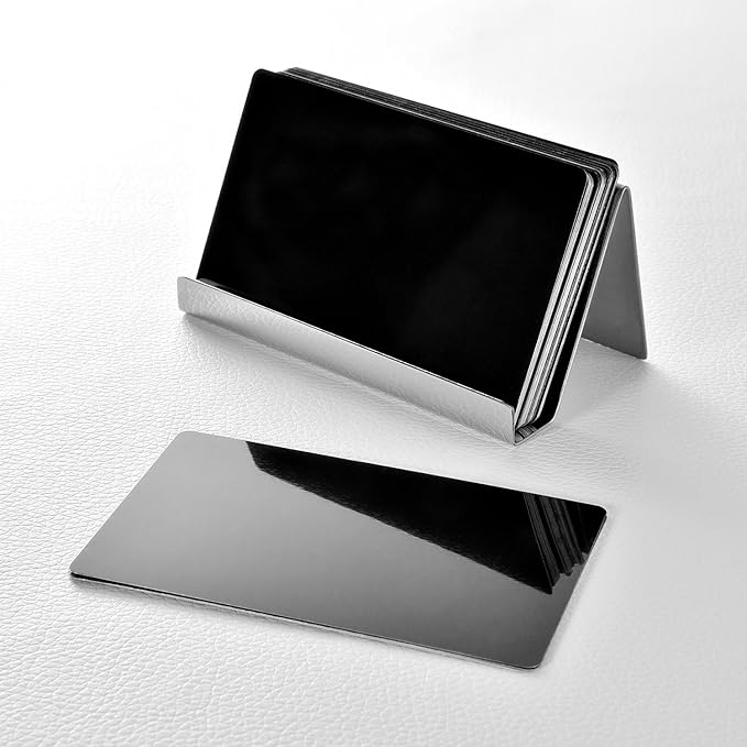 Maxdot 2 Pack Stainless Steel Business Cards Holders Desktop Credit Name Card Display Organizer for Business Mental Name Case Rack for Office Home Daily Use(Silver)