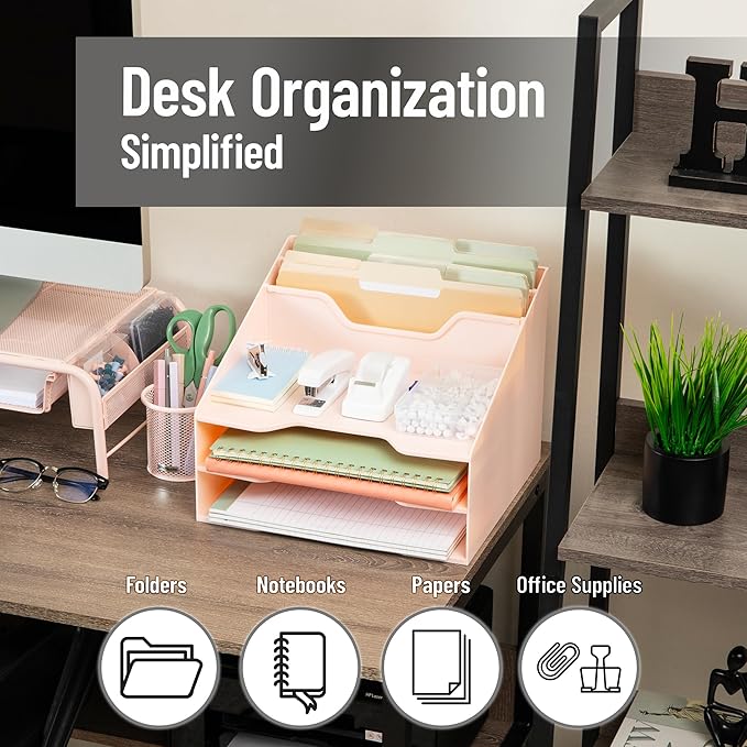 Mind Reader Desktop Organizer, Vertical File Holder, Paper Trays, Office, Plastic, Pink
