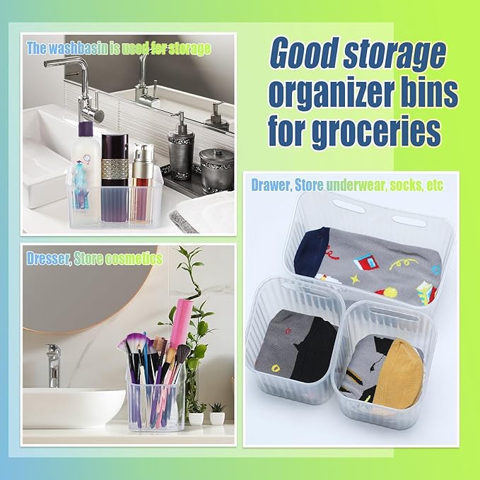 SiliFine 8 Pcs Storage Organizer Bins Wall Mounted Organizer Basket Clear Stackable Hanging Baskets Plastic Cabinet Door Organizer for Organizing for Wall Refrigerator Kitchen Bathroom Pantry