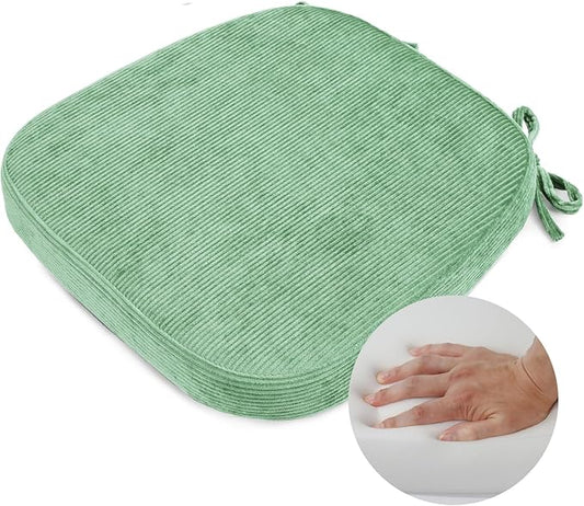 2.5" Thick Chair Cushions for Dining Chair, Corduroy High Density Foam Kitchen Chair Pads, U Shaped Indoor Seat Cushions with Ties & Non-Slip Backing, Washable Cover, 17''x16.5'', Green