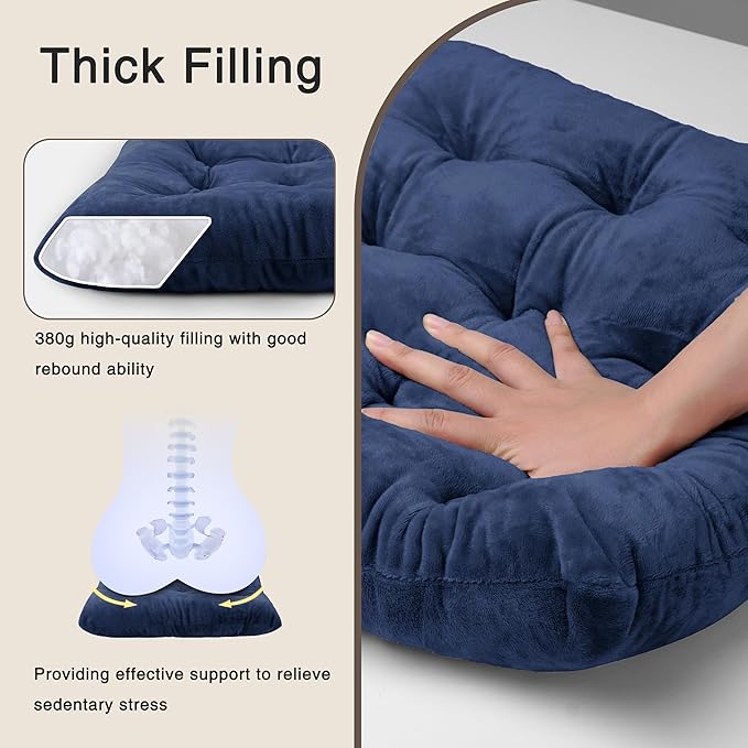 OVOV 2 Pack Chair Cushions for Dining Chairs Soft Seat Cushions for Kitchen Desk Chairs Square Chair Pads with Ties (15.5"x15.5" Navy)