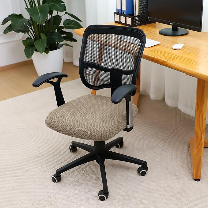 FORCHEER 100% Waterproof Office Chair Seat Cover 20x20 Jacquard Strechable Computer Desk Chair Seat Cushion Slipcover 1 Piece Washable-Camel
