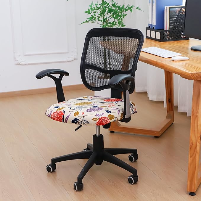 FORCHEER Waterproof Office Chair Seat Cover 20x20 1 Piece Strechable Floral Computer Desk Chair Seat Slip Cover Washable Replacement