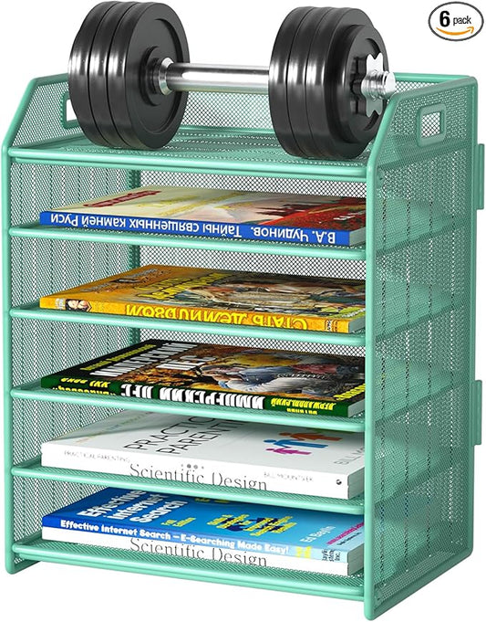 6 Tier Desk Organizer, Heavy-Duty Thick Metal Letter Tray Organizer, Large Capacity Desktop File Organizer for Heavy Files, Easy to Assemble for Home, Office & Classroom,Black,Green