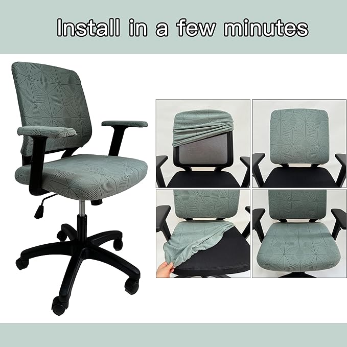 High elasticity anti slip office chair cover, split design for easy installation,universal desk chair case wear-resistant and scratch resistant (Pine and cypress green,Chair seat Cover + Back Cover))