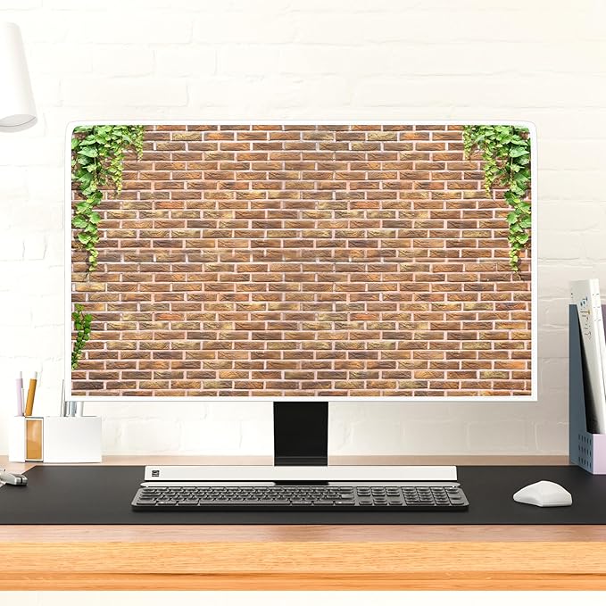Waterproof Television Covers 55 Inch Anti-Static LCD-Silky HD Panel Dust Protective Sleeve Compatible with LCD LED TVs Full Body Cover for TV Screen，Brown Brick Wall Green Plants