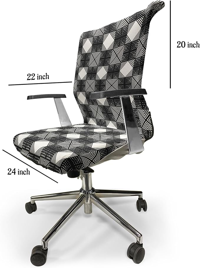 Ambesonne Geometric Office Chair Cover, Lattice Inspired Pattern with Symmetric Squares Modernistic Design, Stretchable Decorative Universal Size High Back Printed Slipcover, Charcoal Black