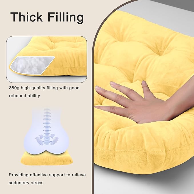OVOV 6 Pack Chair Cushions for Dining Chairs Soft Seat Cushions for Kitchen Desk Chairs Square Chair Pads with Ties (15.5"x15.5" Pastel Yellow)