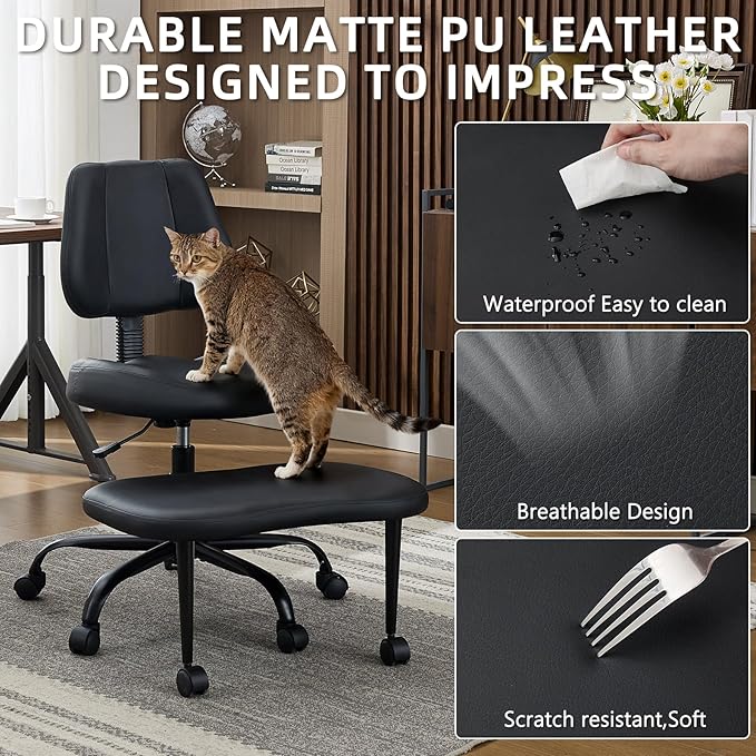 Criss Cross Legged Meditaion Chair,Exquisite Home Office Furniture,Ergonomic Kneeling with Lumbar Support and Adjustable Height Stool,for ADHD Adults,Teddy Fabric (Dark, Faux Leather)