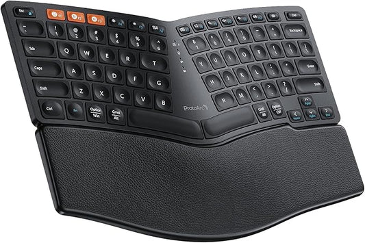 ProtoArc Bluetooth Ergonomic Keyboard, EK04 Mini Compact Wireless Ergonomic Keyboard, Hard Palm Rest, Multi-Device, Split Design, Rechargeable, Compatible with Windows, Mac OS - Black