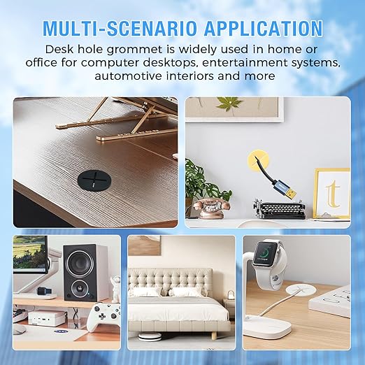 Desk Grommet, 3/4 in 20 mm Silicone Rubber Grommets, Black Desk Hole Cover for Cables, Flexible Wall Cord Pass Through Grommet for Office Table Computer Home Furniture Wire Organizer-8 Pcs