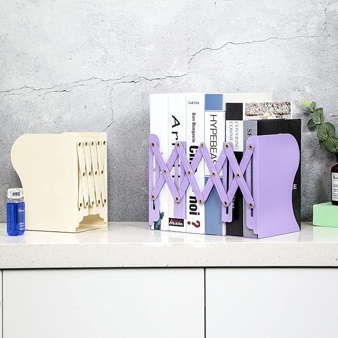 Aobopar Book Ends, Bookends for Shelves, Book Organizer for Desk, Metal Bookends for Heavy Books, Book Holders for Shelves, Suitable for Office, Home and School Use (Pink)