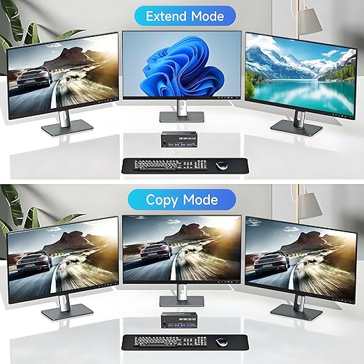 8K@60Hz HDMI DisplayPort KVM Switch 3 Monitors 2 Computers 4K@144Hz Triple Monitor KVM Switches 2 PC Share 3 Monitor and 4 USB3.0 Devices with 2 DP+1 HDMI+2 USB Cables/Power Adapter/Controller