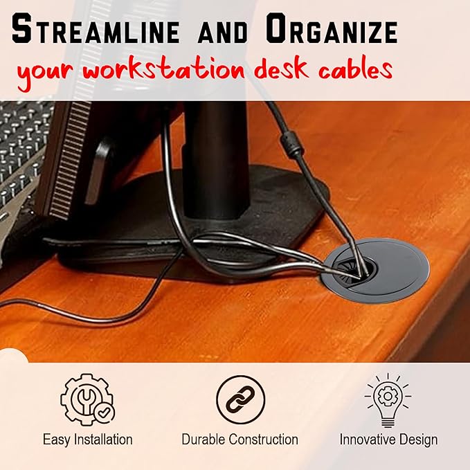 Signite 5 Pcs Plastic Desk Cable Grommet 2-1/2" – Durable Desk Hole Cover for Wire Management, Desks Cord Grommet for Workstations, Tables, Countertops 60mm Hole Cover for Home/Office - (Light Grey)