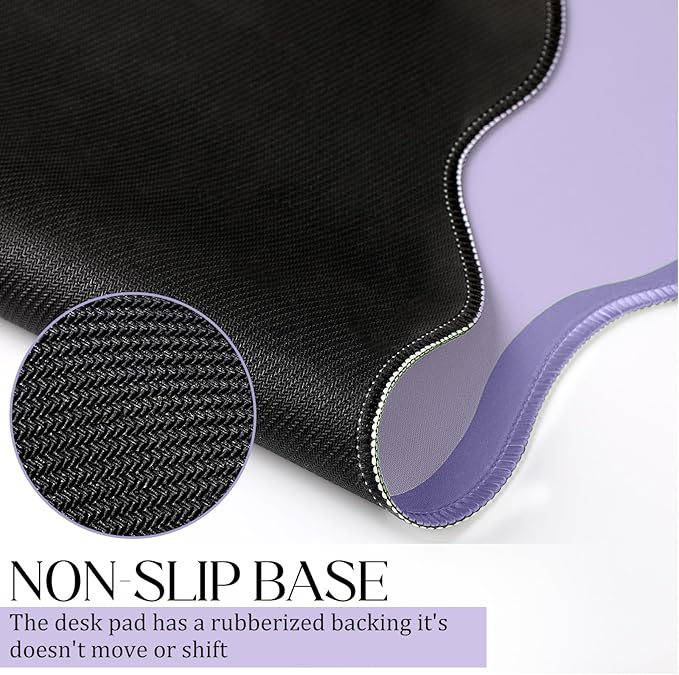 Hahafelt Scalloped Desk Mat Large Scalloped Piping Cute Desk Mat Aesthetic Preppy Table Pad Large Nonslip Pad with Edge Stitching Waterproof Gaming(Purple,23.6 x 13.8 Inches)
