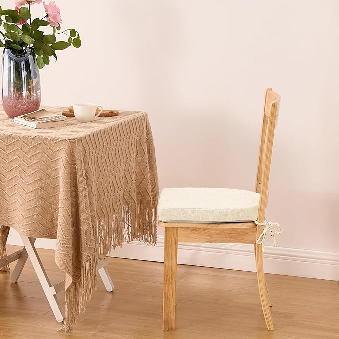 IPYNBAP Chair Cushions for Dining Chairs, Kitchen Chair Cushions, 16'' x 16'' x 2'', Non Slip Indoor Seat Cushions, Chair Pads for Dining Chairs with Ties & Removable Cover, Set of 2, Beige