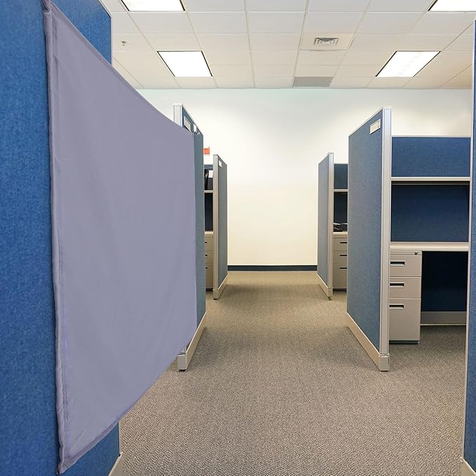 Pinkunn 40 x 48 Inch Office Cubicle Curtain with Stainless Steel Self Adhesive Hook Portable Privacy Door Partition Room Office Divider(Gray)