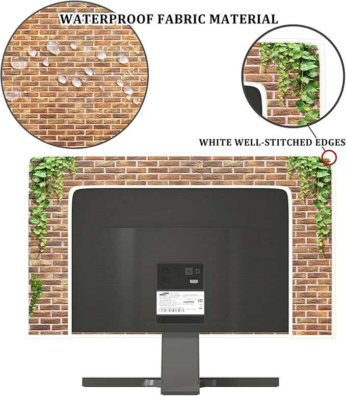 Waterproof Television Covers 37, 38, 39 Inch Anti-Static LCD-Silky HD Panel Dust Protective Sleeve Compatible with LCD LED TVs Full Body Cover for TV Screen，Brown Brick Wall Green Plants