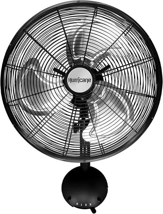 Hurricane 16" High Velocity Pro Oscillating Metal Wall Mount Fan w/ 3 Speeds, Black - Corded Electric Air Cooling Unit w/Powerful 2400 CFM Airflow for Home, Garage, Gym, Workshop & Greenhouse