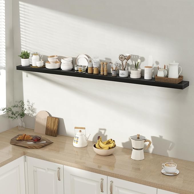 Acovy 72 Inch Floating Shelves for Wall 1 Pack, 72" Wall Shelves for Books, Storage, Decor, Wall Mounted Floating Shelf with Invisible Brackets for Kitchen, Living Room, Black