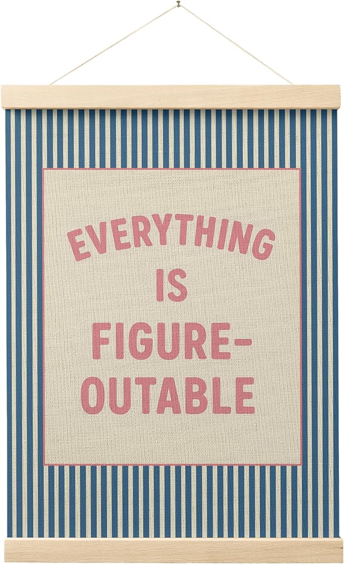 FGFK Everything is Figureoutable Positive Affirmations Wall Art Poster Hanger Frame, Retro Pink and Blue Inspirational Striped Canvas Prints Framed Wall Decor for Office Classroom Home, 12x16 Inch