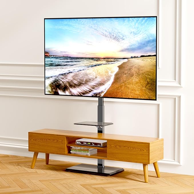Afaloona Universal Floor TV Stand,TV Floor Mount Stand with Removable Shelf for 32-75 inch TV up to 110 lbs, Swivel and Height Adjustable Tall TV Stand for Bedroom,Office(TCP01-2-M-A02)