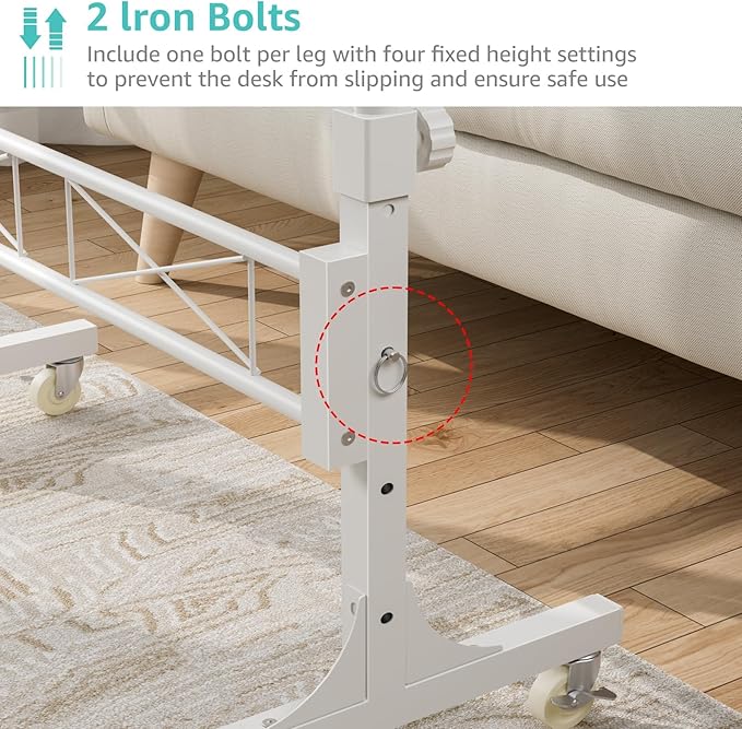 WINAZ Small Portable Treadmill Walking Pad Desk on Wheels, 32 Inch White Adjustable Height Mobile Rolling Standing Teacher Desks, Couch Sofa Side Laptop Stand Up Table for Bedroom, White