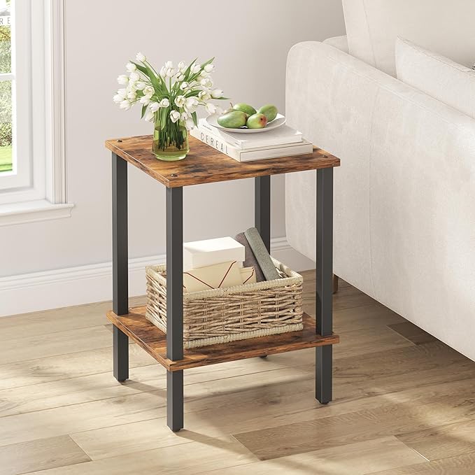 TUTOTAK End Table, Set of 2, Side Table, Nightstand, 2-Tier Storage Shelf, Sofa Table for Small Space, Living Room, Bed Room TB01BB035