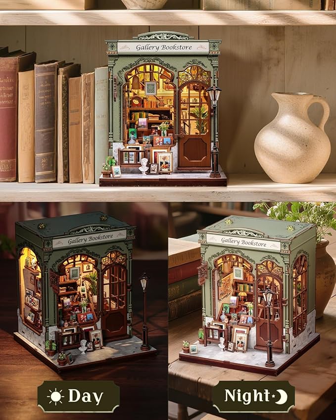 CUTEBEE Book Nook Kit, DIY Miniature House Kits for Adult and Teens, Decorative Bookend with LED, 3D Wooden Puzzle, Mini Booknook Tiny House Model Building Kit, DIY Crafts Hobbies Gifts