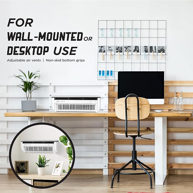 IceBox Cooling Mist Fan, Small Portable Fan with Evaporative Humidifier, For Desk or Wall Mount, 3 Speeds, 8.8oz/260ml Tank, 8-Hour Runtime per Charge, Remote, USB-C, IBCF200W, White/Gray