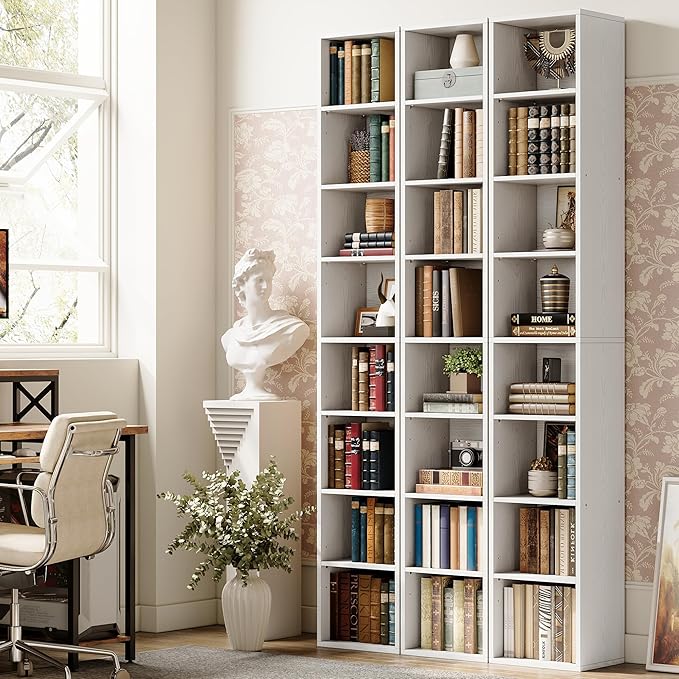 IRONCK Tall Narrow Bookshelf 8 Tiers, Compact Corner Bookcase, Floor Standing Display Storage Shelves 71 in Tall, Easy to Match for Living Room, Office, Study, Bedroom