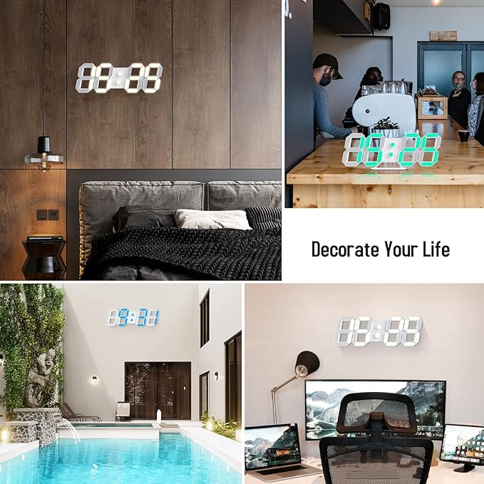 3D LED Digital Wall Clock 9.7" RGB Neon Alarm Clock, Large Display Desk/Wall Clock for Bedroom Living Room, 7 Colors Night Light, Adjustable Brightness, Time Date Temperature, 12/24H