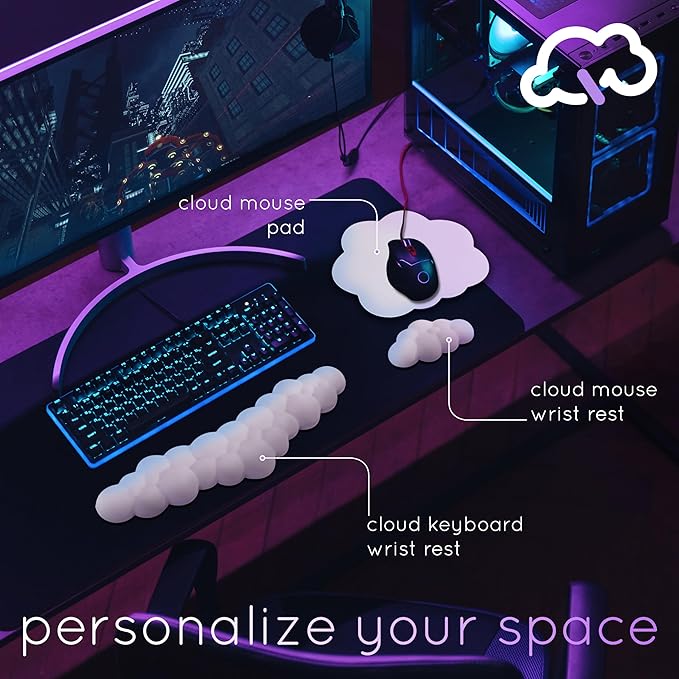 Cloud Keyboard Wrist Rest – Create-ables Qloud Cloud Wrist Rest for Computer Keyboard and Mouse, Ergonomic Memory Foam Wrist Pad with Non-Slip Base, Includes Cloud Mouse Pad – Yellow