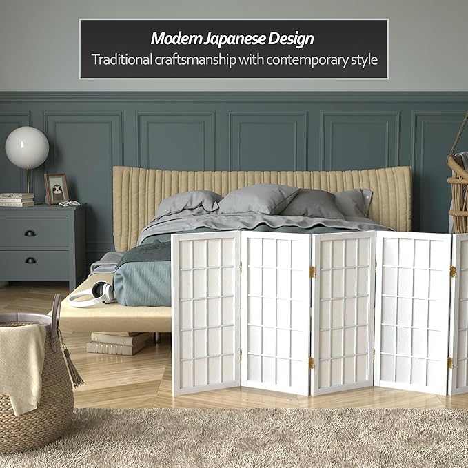 2 ft. Short Desktop Window Pane Shoji Screen - White - 6 Panels