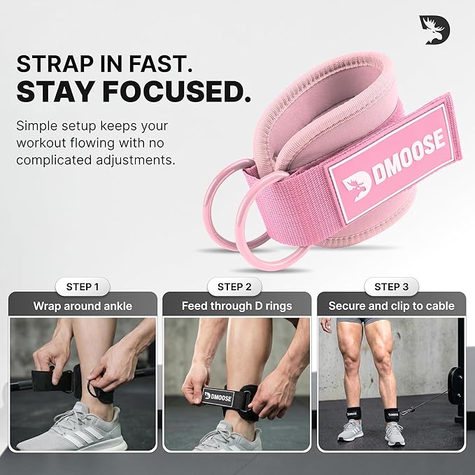 DMoose Fitness Ankle Strap for Cable Machine - One Size Fit with Premium Padding Cuffs, Ankle Bands for Working Out, Booty Workouts, Leg Extension, Hip Abductors, Kickbacks & Lower Body Exercises