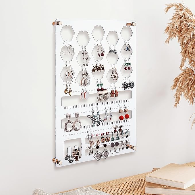 Earring Holder Organizer Wall, Hanging Jewelry Organizer, Wall Mounted Earring Holder Organizer, Acrylic Earring Storage Display for Studs, Dangling, Bracelet and Rings Visit the Store