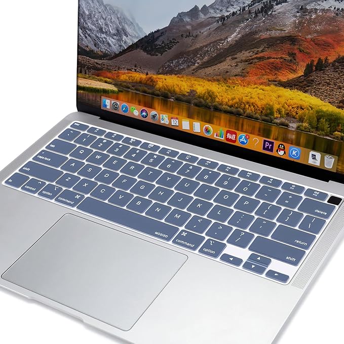 MOSISO Keyboard Cover Compatible with MacBook Air 13 inch 2022 2021 2020 Release A2337 M1 A2179 Retina Display with Touch ID Backlit Magic Keyboard, Waterproof Protective Silicone Skin, Steel Blue