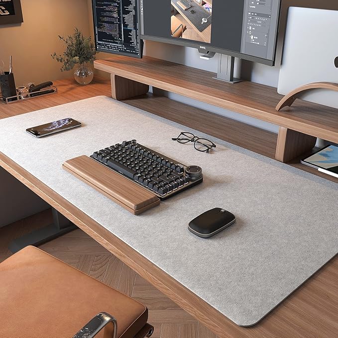 DAWNTREES Non-Slip Felt Desk Mat | 36''x16'' | Large Computer Desk Mat Keyboard and Mouse Pad | Office Desktop Pad Protector (Light Grey)