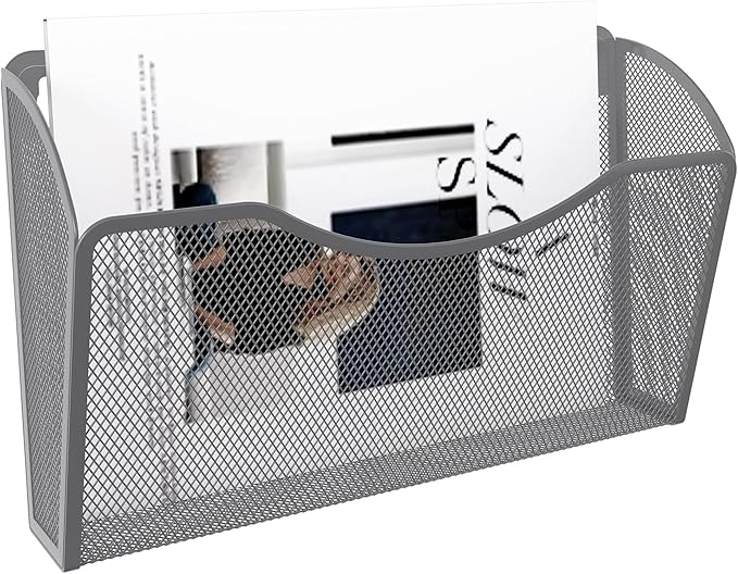 EasyPAG Wall File Organizer, Metal Mesh Hanging File Folder Holder for Letter/A4 Size Folders, Vertical Wall Mount Mail Sorter for Office Paperwork, Classroom, Silver