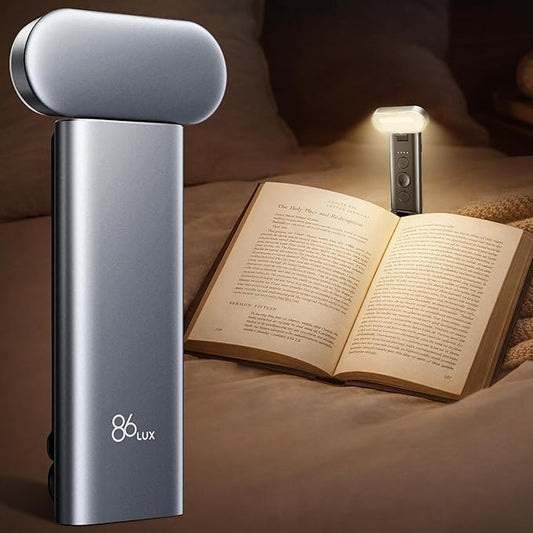 86lux Book Light, Reading Light for Book in Bed, USB Rechargeable LED Night Light with 3 Colors & Stepless Dimming, Aluminum Alloy Bookmark Light for Book Lovers, Technology Black
